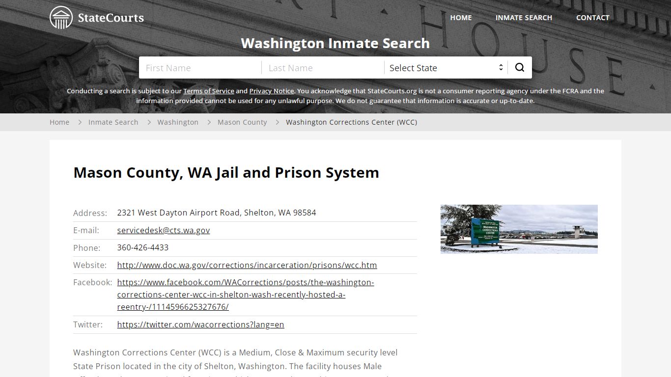 Washington Corrections Center (WCC) Inmate Records ... - State Courts